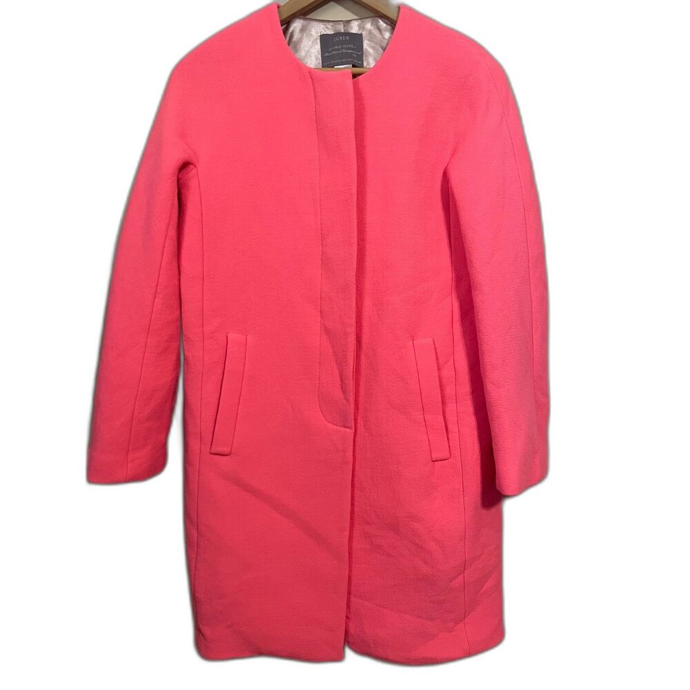 J. Crew Sabrina Double Cloth Wool blend Collarless Car Coat Coral size 6